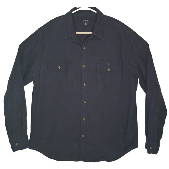 J. Crew Shirt Mens XL Blue Chamois Work Shirt Double Flap Pockets Elbow Patches - Picture 2 of 9